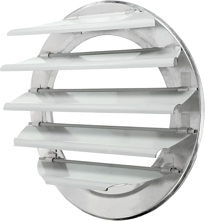 PATIKIL 10 Inch Aluminum Vent Cover Louver Shutter Exhaust Fan Louvered Vent Automatic Gravity Round Grill Self-Closing Vent Cover for Greenhouse Industrial Exhaust HVAC System White