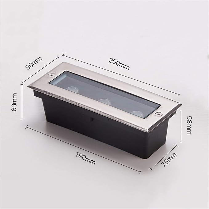 3W Ground Recessed Spotlight 12V/24V Outdoor Rectangle Garden Lighting IP67 Waterproof Ground Spotlight(Red Light24V)