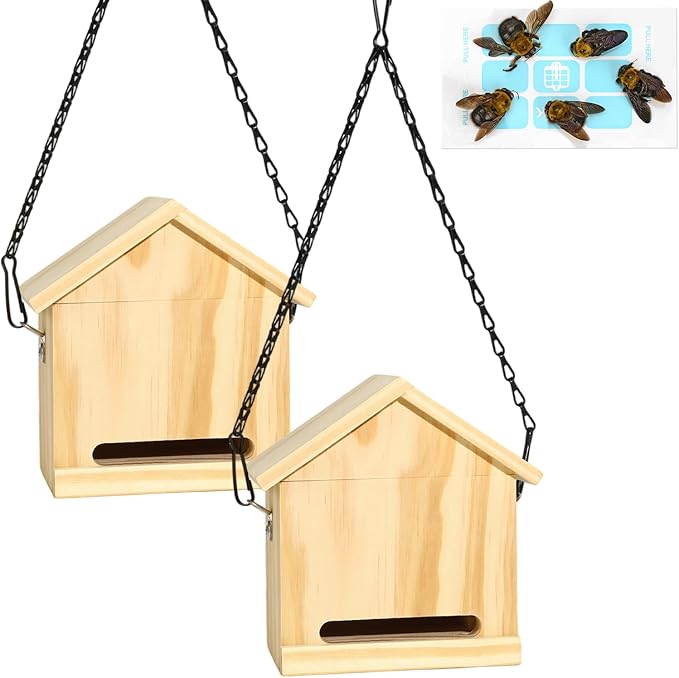 Carpenter Bee Trap for Outside - Wasp Traps Outdoor Hanging with Sticky Traps - Carpenter for Wasps Mud Daubers (2 Bee Trap+8 Refills)