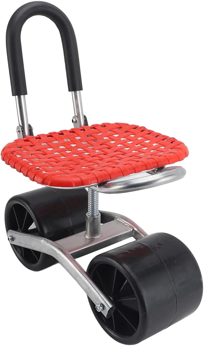 Garden Rolling Work Seat - Adjustable Iron Gardening Stool with 2 Wheels Comfortable &amp SpaceSaving Design Perfect for Field Work