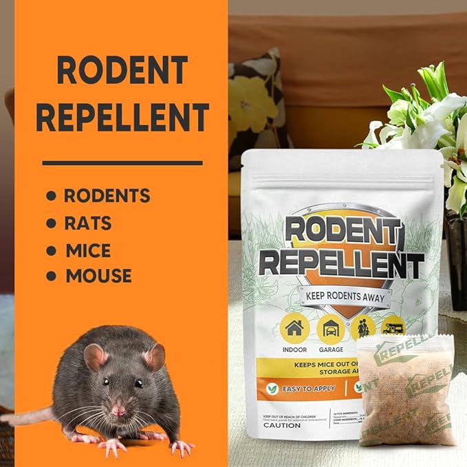 Rodent Repellent Mouse Repellent Pouches Mice Repellent Indoor Mouse Deterrent Outdoor Rat Repellent Extra-Strength Rodent-Repelling Pouch Peppermint to Keep Mice Away from Garage-12P