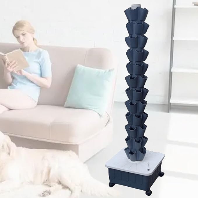 Vertical Hydroponic TowerSoilless Cultivation Hydroponic Planting ColumnsHydroponics Garden Grow Towerfor Indoor/Outdoor Planting Equipment Gray-12-layer