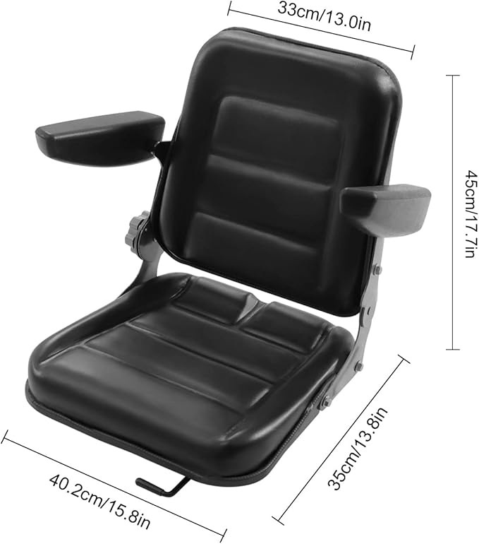 Universal Lawn Mower Seat Fold Down PVC Tractor Seats with Adjustable Backrest Replacement Forklift Accessories with Armrest for Forklifts Aerial Lift Riding Mowers Tractors Excavators Use