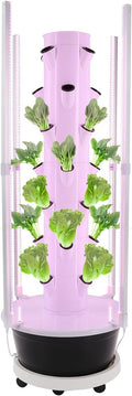 Vertical Hydroponics Growing System Kit 28-Plant Hydroponics Growing Tower with Led Lighting 24-Hour Cycle Timer H.Max 18.04ft Q.Max 211.33Gal/h for Fruits Vegetables Indoor Gardening