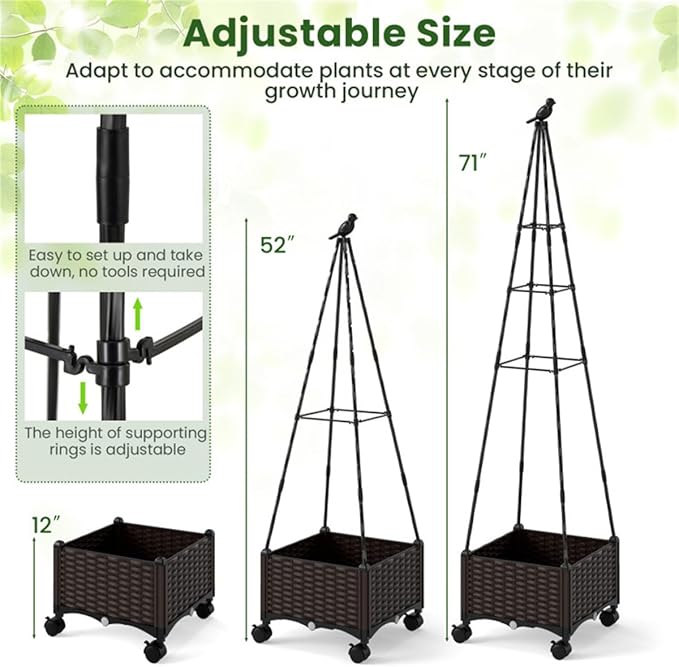 Garden Bed Planter Box with Trellis Tomato Planters for Climbing Plants Vegetable Vine Flowers Outdoor Patio Tomatoes Cage with WheelsPlanter Box with Trellis Easy Assembly &amp Expandable