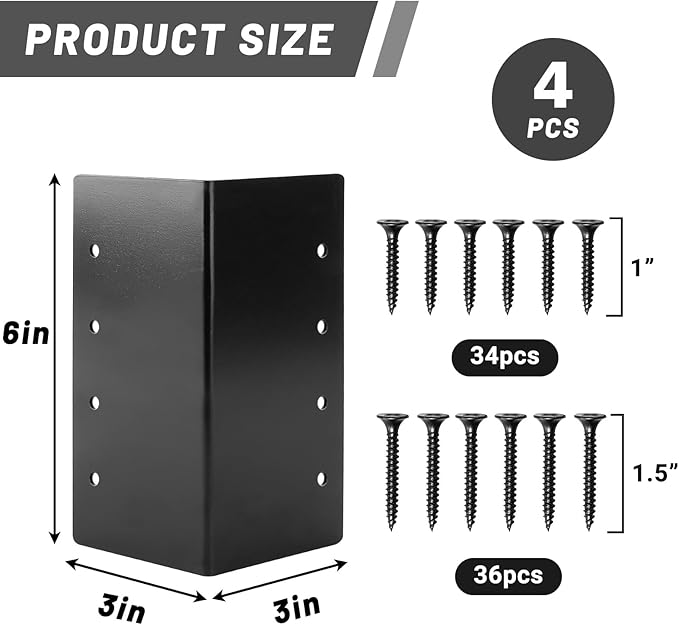 U0U 4 Pcak Raised Garden Bed Corner Brackets6 x 3 x 3 Metal Corner Brackets for WoodBlack Raised Bed Corners with Screws for Vegetable Flower Planter Garden (6 x 3 x 3)
