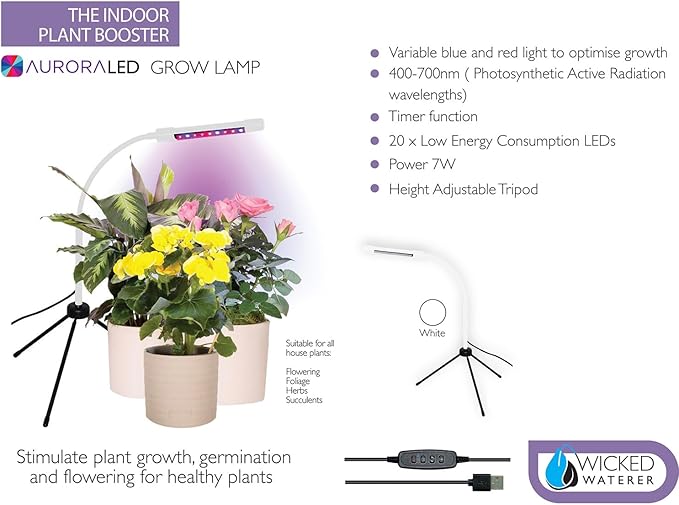 Plant Grow &amp Groom 3 Pc Kit (Grooming Tools + 4-Spike Watering Kit + Grow Light)