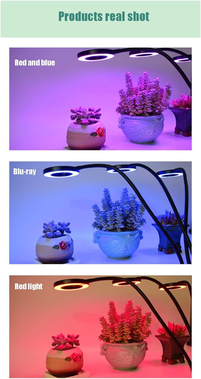 LED Ring Plant Grow Light Grow Light with Clamp 3 Toning Modes 3/9/12 H Timer Ideal for Greenhouse Plants Flowers Veg Succulents Potted Growth (Size : 1 Head) ()