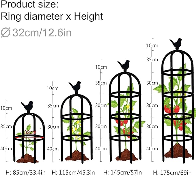 Garden Trellis for Climbing Plants Metal Obelisk Flowers Stand Tomato Cage Plant Support Metal Pipe for Vines Flower Climbing Rose Clematis Vegetable Tomato Trellis(White32x115cm)