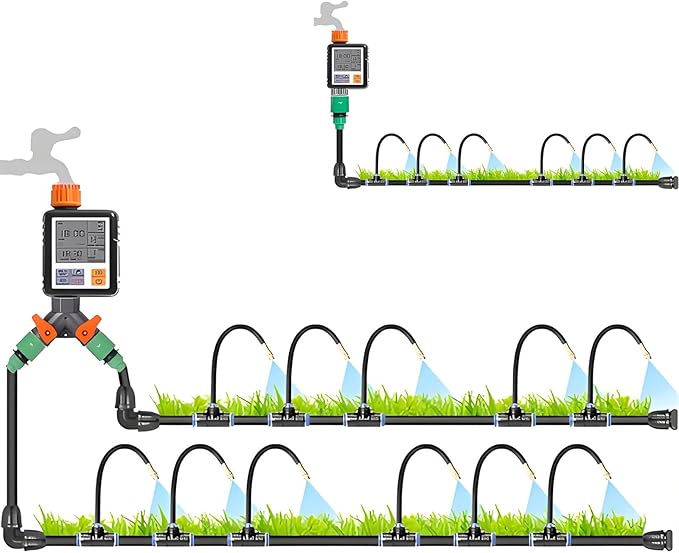 New Drip Irrigation System KitAutomatic Garden Watering Systemwith 360-degree Bending Dropper Atomizing Copper Nozzle and Smart Irrigation Controllerfor Garden Greenhouse50M/164FT+Controller