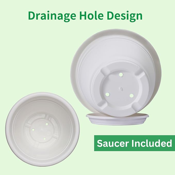 5 Packs 10 inch Plant Pots + Saucer Planters for Indoor &amp Outdoor Plants with Drainage Holes | Plastic Flower Pots Large Planter (Beige 10 inch)