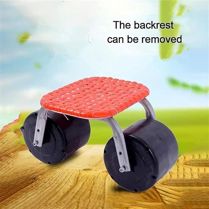 Garden Cart Rolling Scooter Garden Stool with Folding Backrest Adjustable Height 360 Degree Swivel Outdoor Work Seat for Weeding/Gardening/Lawn Care