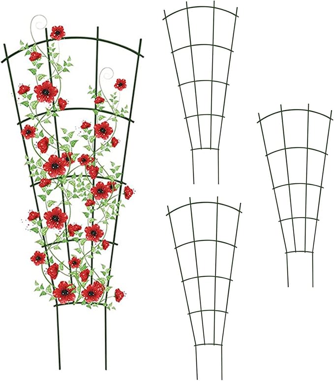 Trellis for Climbing Plants 4 Pack 40cm Plant Supports for Garden High Strong Metal Fan Trellis for Climbing Plants in Pots Indoor Black (Wave Shape)|Plant Cages Supports