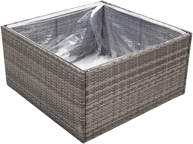 Modern Square Garden Planter Box Outdoor Grey Synthetic Poly Rattan Large Size 31.5x31.5x15.7in with Drainage for Patio Balcony Terrace Planting Flowers and Small Shrubs