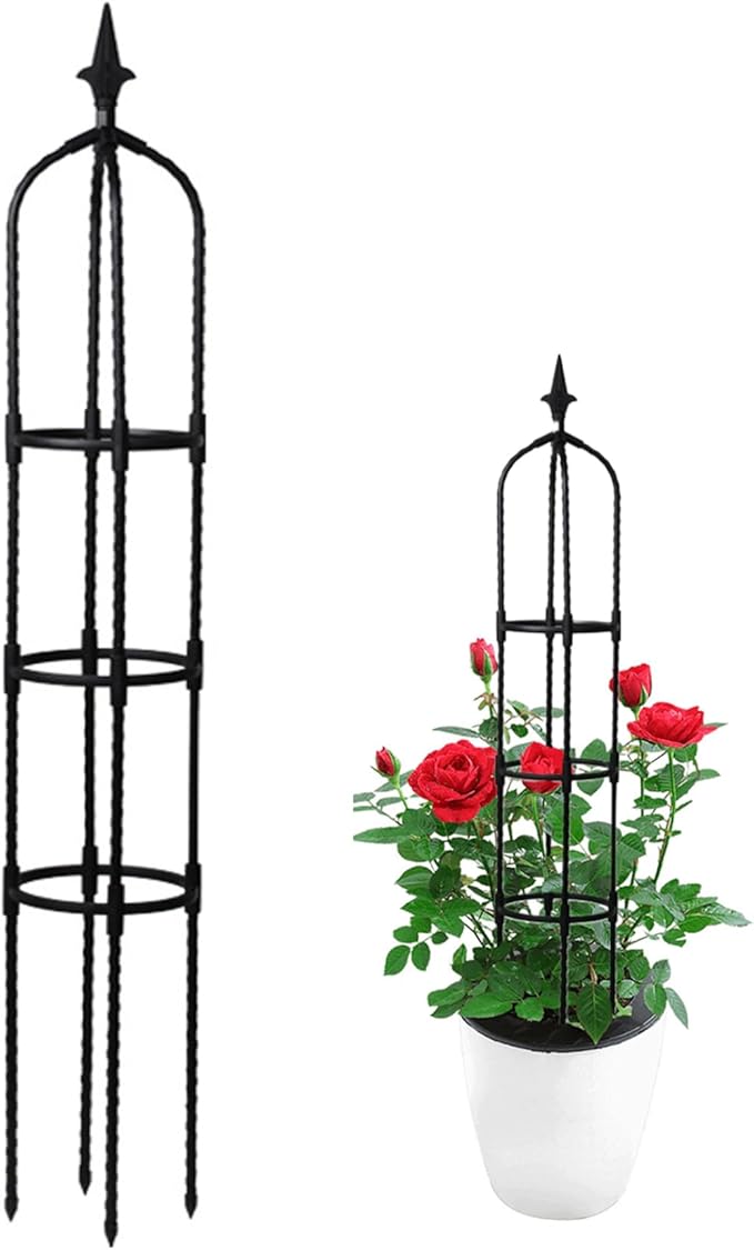 Garden Obelisk Metal Garden Trellises 4.3Ft Tall Obelisks for Climbing Plants Flower Plant Climbing Frame for Flowers Vegetable Fruits Vines Plant Cages Supports