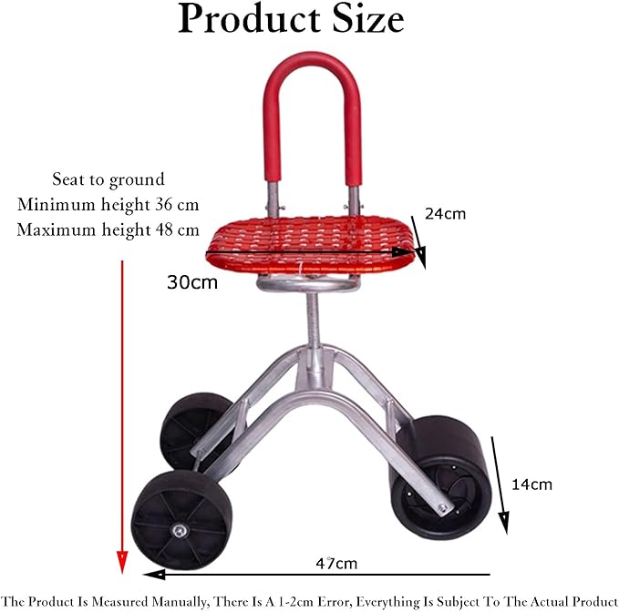Foldable Gardens Cart with SeatRolling Gardening Stool with Adjustable 360° Swivelfor Lawn Yard(Red)