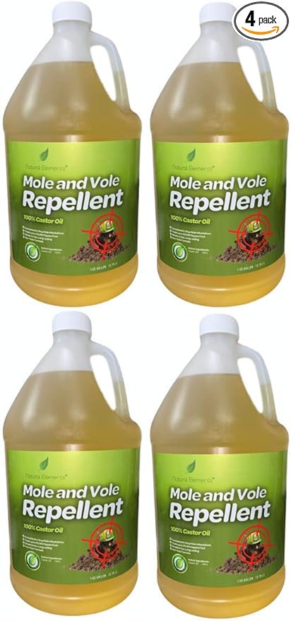 Natural Elements Mole and Vole Repellent | 100% Castor Oil | Pet Safe and Non Toxic (4 Gallons)