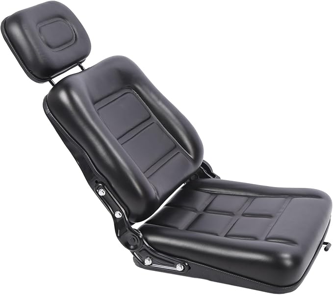 Generic Lawn Mower Fit for Seat Comfortable PVC Leather Universal Forklift Fit for Seat with Multi Angle Adjustment for Tractors Telehandler Backhoe Black (Without armrest)