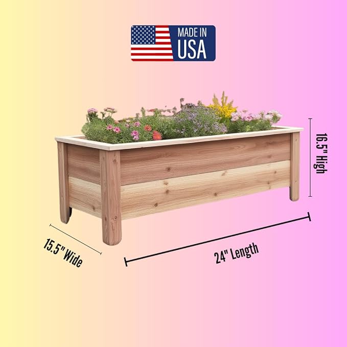Cedar Raised Garden Bed Planter Box with Legs – Heavy Duty Outdoor Wooden Planter for Vegetables &amp Flowers No Bending Elevated Design Custom Size Handmade in USA (24in x 15.5in x 16in)
