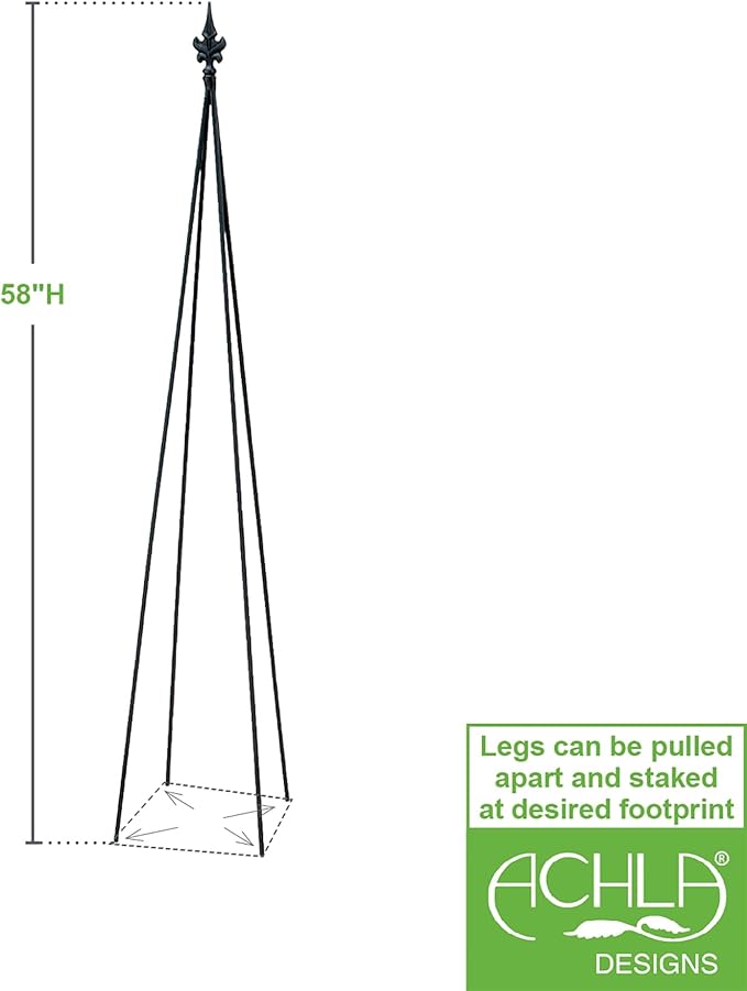 Achla Designs FT-20 Fleur-De-Lis 58-in Wrought Iron Garden Stake Trellis H Black