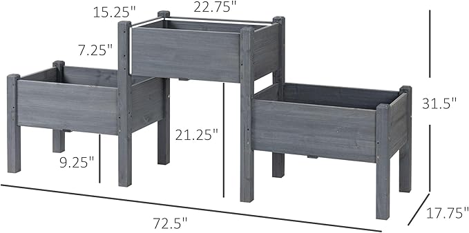 73x18x32 3Tier Raised Wood Garden Planter Durable Finish All-Season Durability Freestanding Grey Heavy-Duty Structure Weather-Resistant
