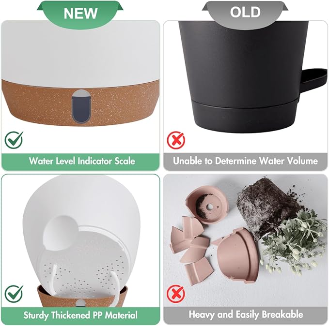 montresor 12/10/8 Inch Self Watering Pots for Indoor Plants Plastic Large Pot for Outdoor Plants Water Level Window &amp Spacious Reservoir Flower Pots Decorative Planter with Drainage and Tray (Whi