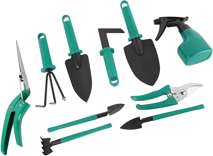 GLOGLOW Garden Tool Set Iron Material Gardening Kit with 10 Essential Tools for Outdoor Garden and Yard Use