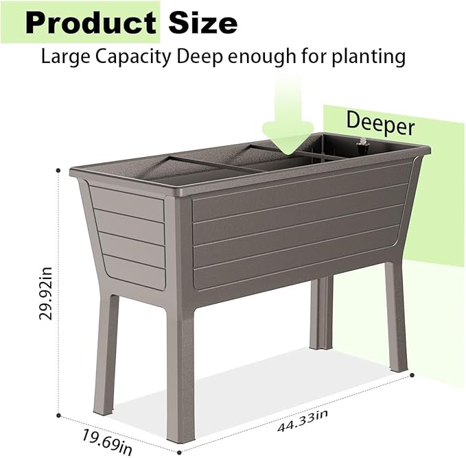 Raised Garden Bed with Wheels Resin Sturdy Planter Waterproof UV-Resistant Outdoor for Flowers Vegetables Herbs in Backyard Patio (1 Grey)