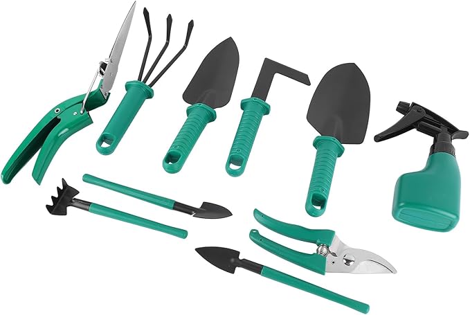 GLOGLOW Garden Tool Set Iron Material Gardening Kit with 10 Essential Tools for Outdoor Garden and Yard Use