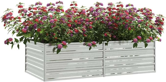 SKM Garden Raised Bed Silver Galvanized Steel Large Garden Raised BedSilver (Weight 12.3KG)