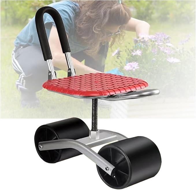 Garden Rolling Stool with Wheels Seat 360° Rotation Gardening Cart Bearing 150kg20-33cm Adjustable Heightfor Yard Patio(Red)