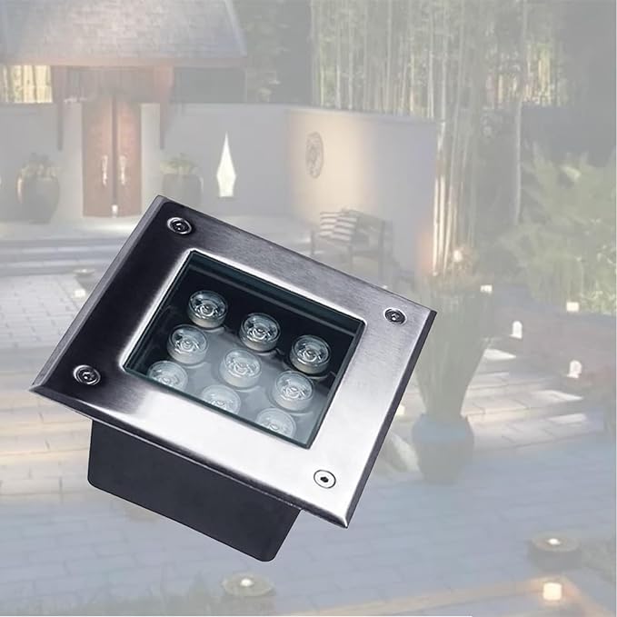 Square Outdoor Buried Lamp Ground LED Landscape Lights Low Voltage Led Well Lights Square Outdoor Buried Lamp IP67 Waterproof LED Spotlight(White9W(85-265V))