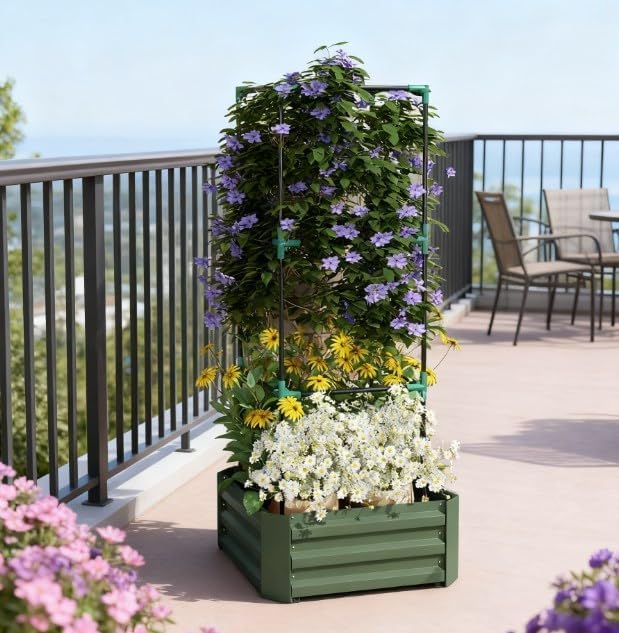 Garden BedGalvanized Planter BoxRaised Garden Bed with Cage for Climbing Vines