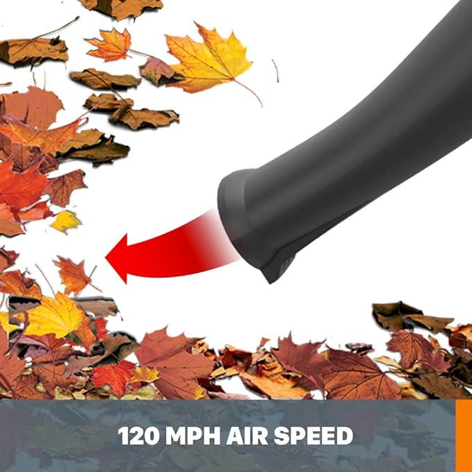 WORX Cordless Leaf Blower Electric Blowers for Lawn Care with 120 MPH &amp 2.7 LBS Long Nozzle Design for Narrow Spaces with Cleaning Attachments Battery &amp Charger Not Included WG545.9