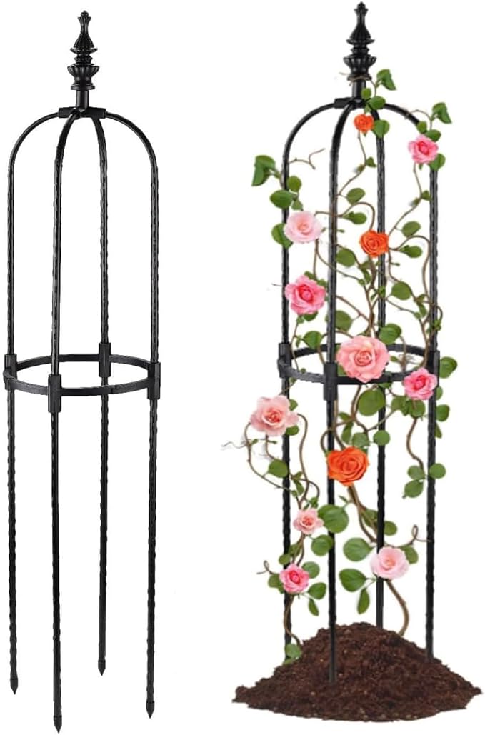 Garden Obelisk Trellis for Climbing Plants 2FT/3FT/4FT/5FT Rose Bush Round Trellis for Pots Rustproof Metal Plant Flower Trellises Thickened Tube Plant Tower Trellis for Clematis Vine Support Outdoor