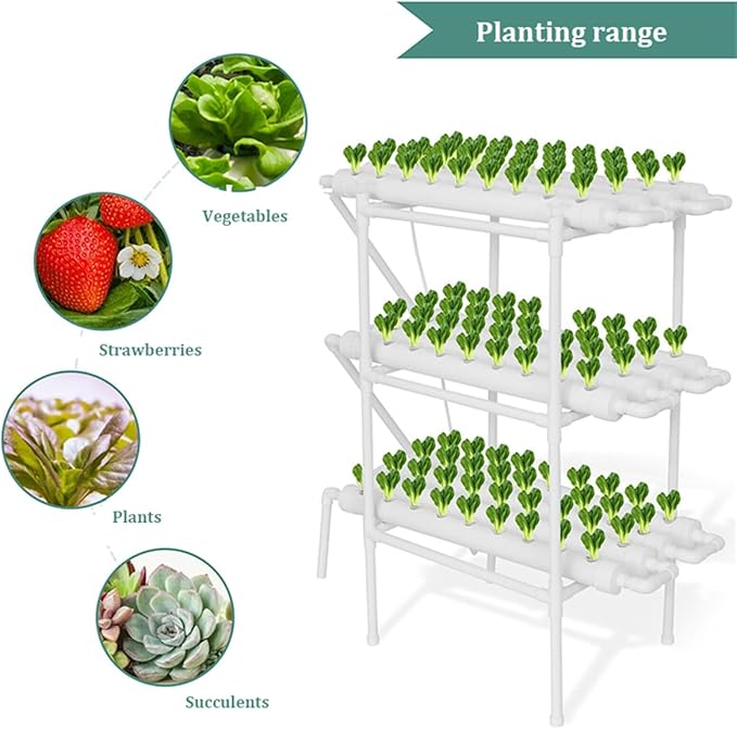 Hydroponics Growing System KitBalcony-Type Hydroponic Vegetable Growing MachinePVC Plant Sites with 108 Plant SitesGardening System Grow Kit with Water Pump Timerfor VegetablesFruitsHerbA