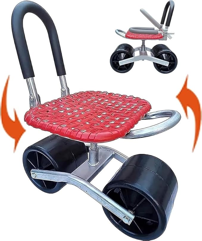 Rolling Garden Seat 360°Rotating Gardening Seat On Wheels for Gardener Planting Foldable Backrest Gardeners Trolley with Adjustable Height