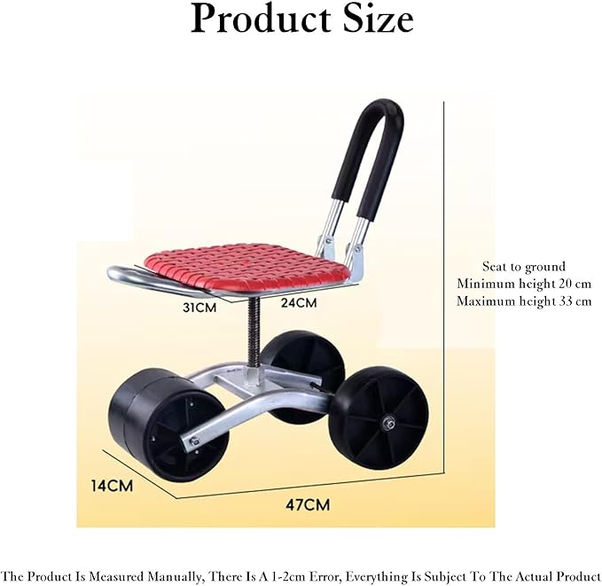 Garden Seat with 3 Wheels Rolling WorkFoldable Storage for Lawn Yard Outdoor Planting