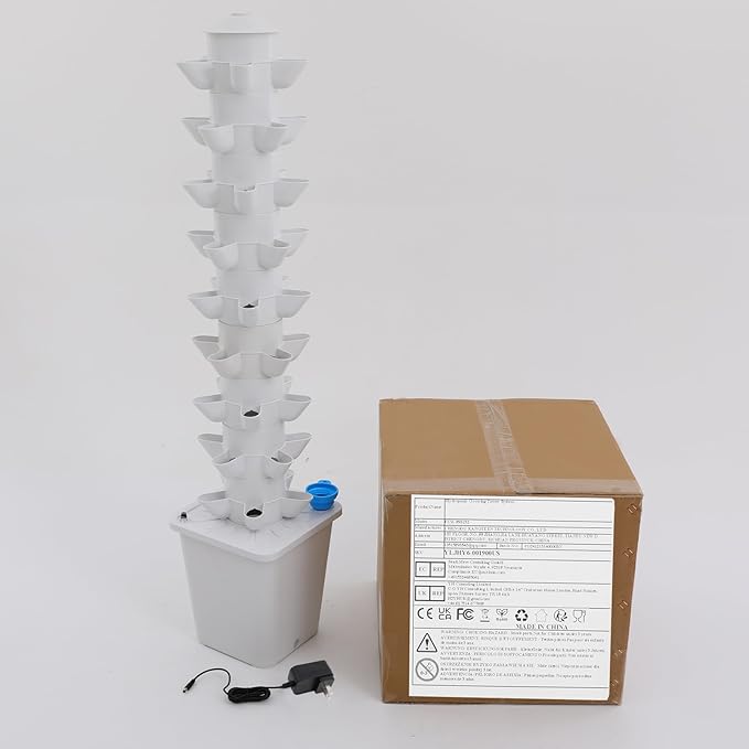 45-Hole Hydroponic Growing Tower System 9-Tier Vertical Indoor Garden with 2.64Gal Tank &amp DC Pump for Home Balcony Office White Hydroponics Kit for Vegetables Herbs Flowers