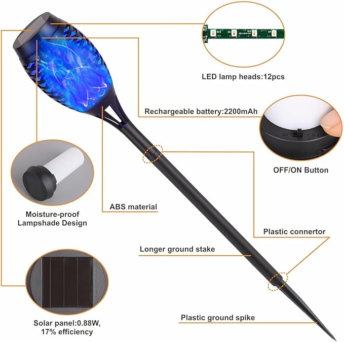 Solar Torch Flame Lights with Flickering Blue Flame Waterproof Outdoor Landscape Decoration Lighting for Garden Lawn Yard Solar Powered (18)