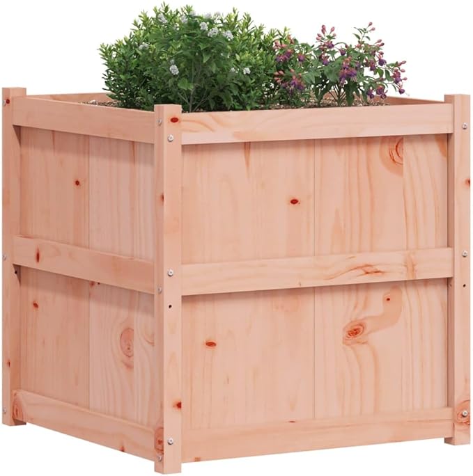 Large Square Garden Planter Box Solid Douglas Fir Wood Oiled Finish 27.6x27.6x27.6 inch Outdoor Raised Garden Bed for Patio Balcony Herbs Flowers Vegetables