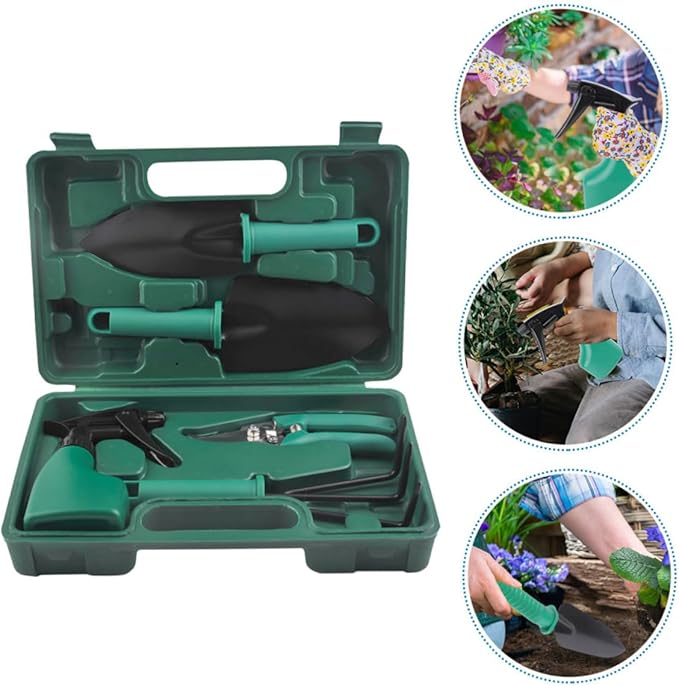 Garden Tool Set with Shovel and Rake 5pcs Heavy Duty Hand Tools in Carry Case for Outdoor Planting and Gardening Maintenance