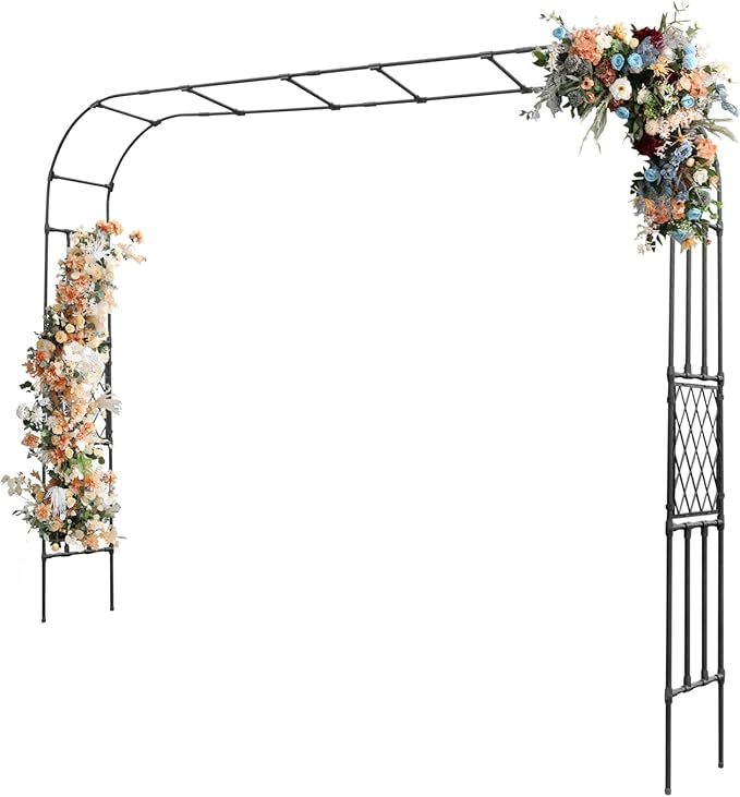 Garden Arch Trelli 98’’Hx118’’W Garden Arch Arbor Trellis for Climbing Plants Outdoor Galvanized Steel Wedding Arches for Lawn Party Backyard Decoration(Black)