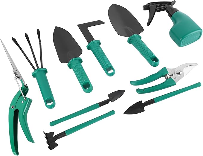 GLOGLOW Garden Tool Set Iron Material Gardening Kit with 10 Essential Tools for Outdoor Garden and Yard Use