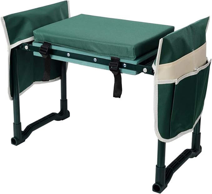 Garden Kneeler and Seat Bench EVA Foam Pad with Extra Wide Soft Cushion Foldable Includes 2 Tool Pouches and Large Tool Bag