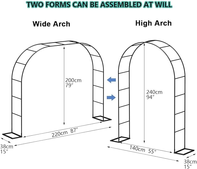 Garden Arch TrellisGarden ArborMetal Garden Arch Arbour ArchwayBridal Party Decorationfor Climbing VineAssemble Freely4.6 Feet Wide x7.5 Feet High