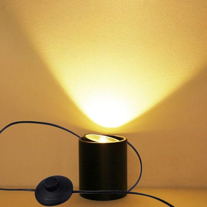 Dimmable High Accent Uplight 7W COB LED Pulg-in Motion Sensor Control Socket Spotlight Adjustment with 5.9ft Foot Pedal Switch Cord Extra Light Rotating Decorative for Backlight Leaning