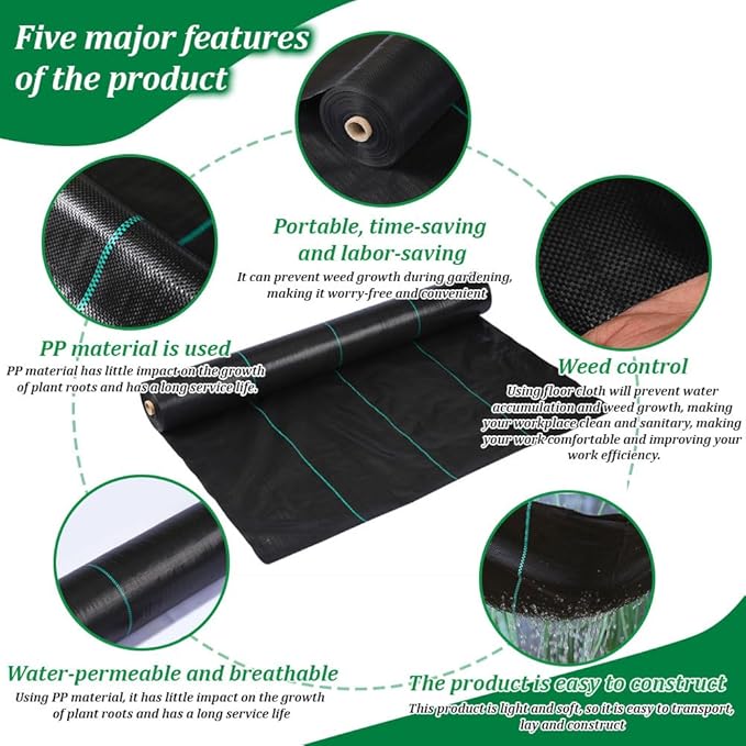 4x250ft Garden Weed Barrier Landscape Fabric 3.5oz Woven Weed Control Fabric Weed Block Gardening Mat Driveway Fabric Landscaping Fabric Ground Cover Black