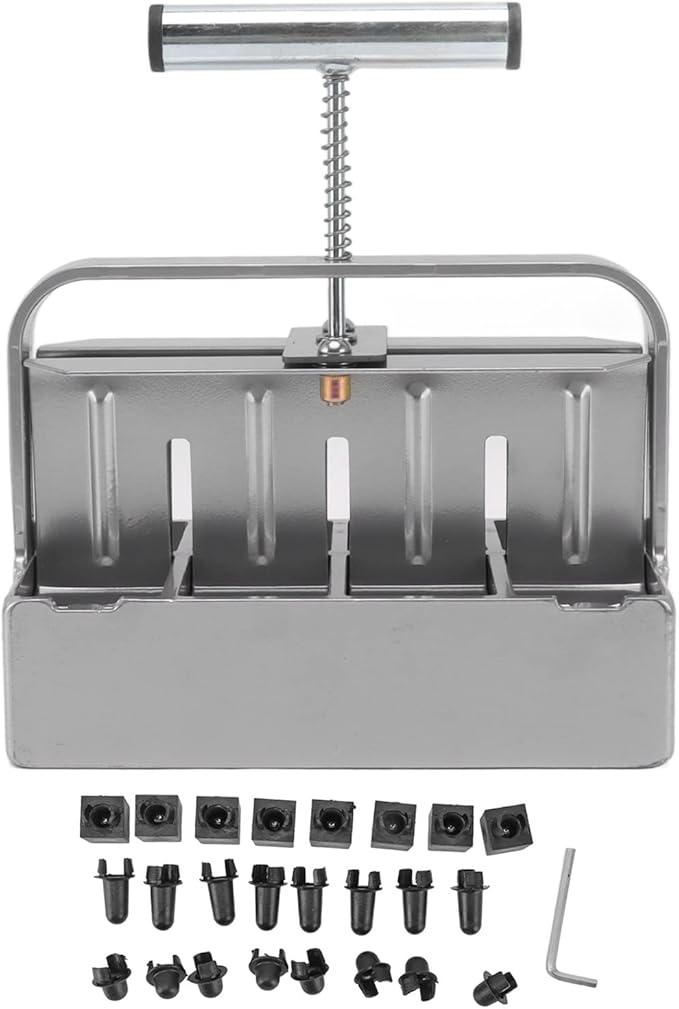 Soil Blocker Manual 8 Cell Soil Block Maker with Comfortable Handle and 3 Sizes Seed Pins 1.6inch Block Handheld Soil Blocking Tool for Seed Starting Transplanting Germination