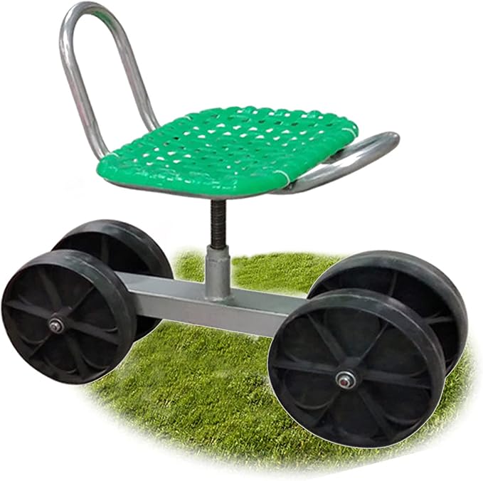 Wheeled Work Stool with Adjustable Swivel Seat Suitable for Weeding Gardening and Outdoor Lawn Care Garden Cart (C)